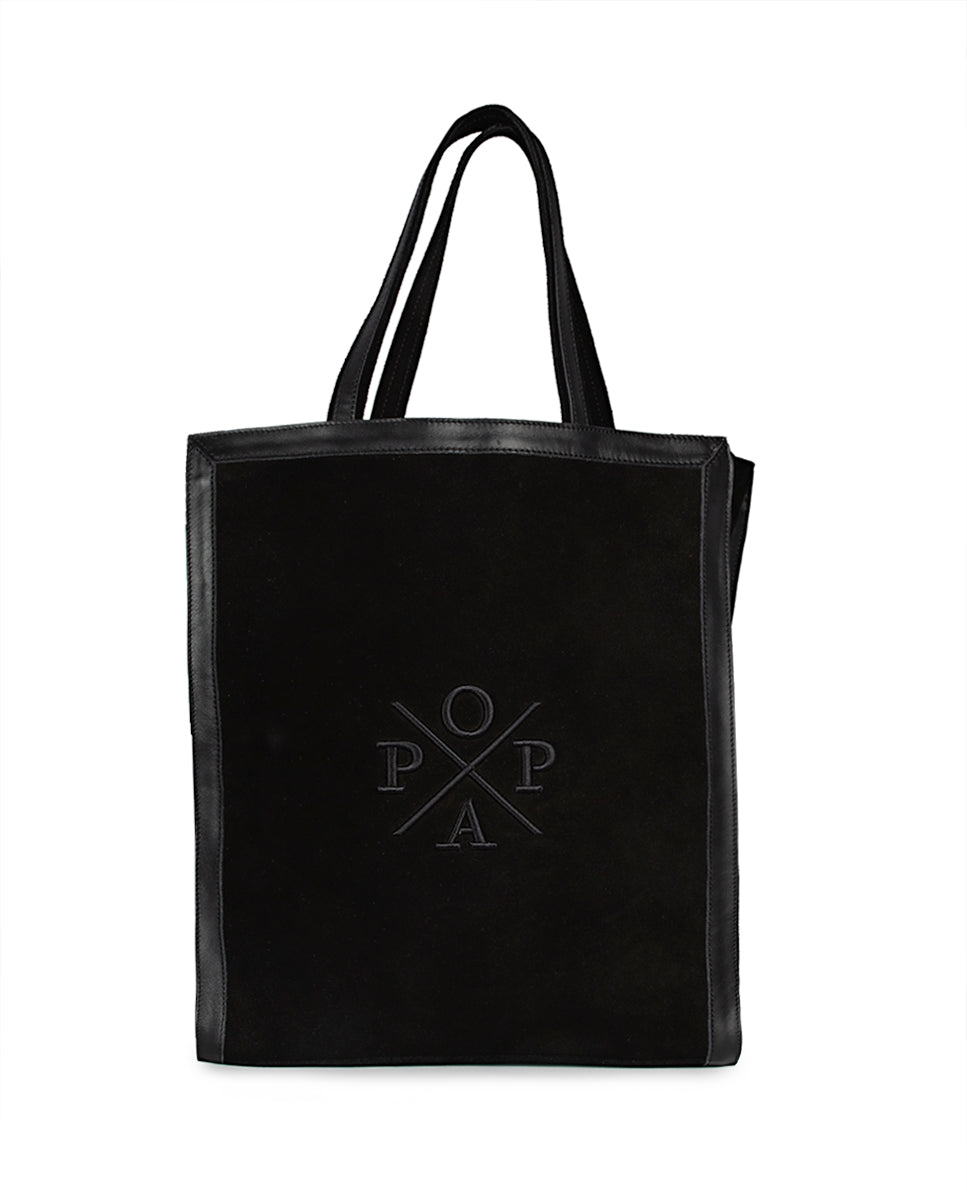 Agata Black Leather Shopping Bag