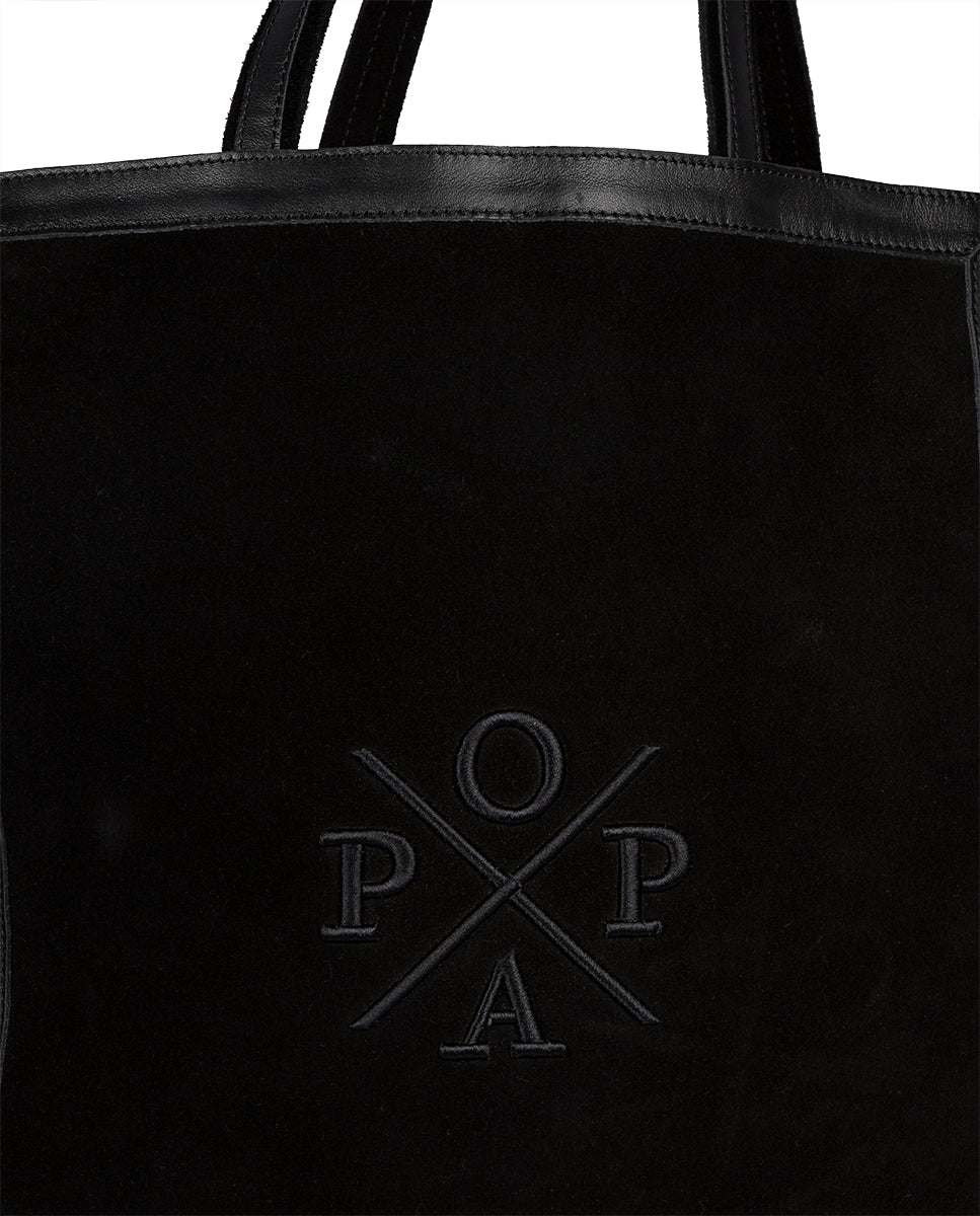 Agata Black Leather Shopping Bag