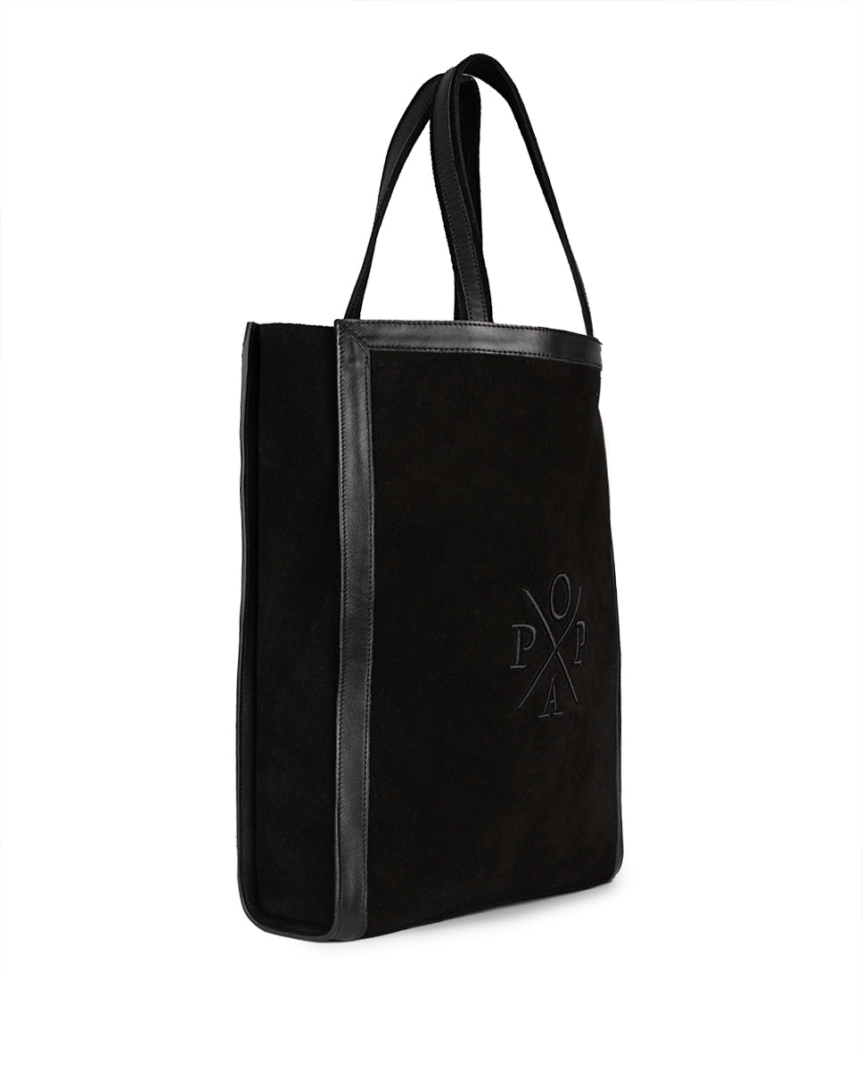 Agata Black Leather Shopping Bag