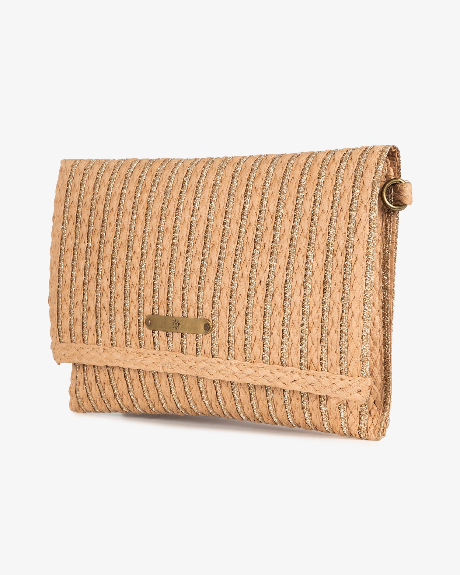 Bolso Alya Rafia Couro e Ouro