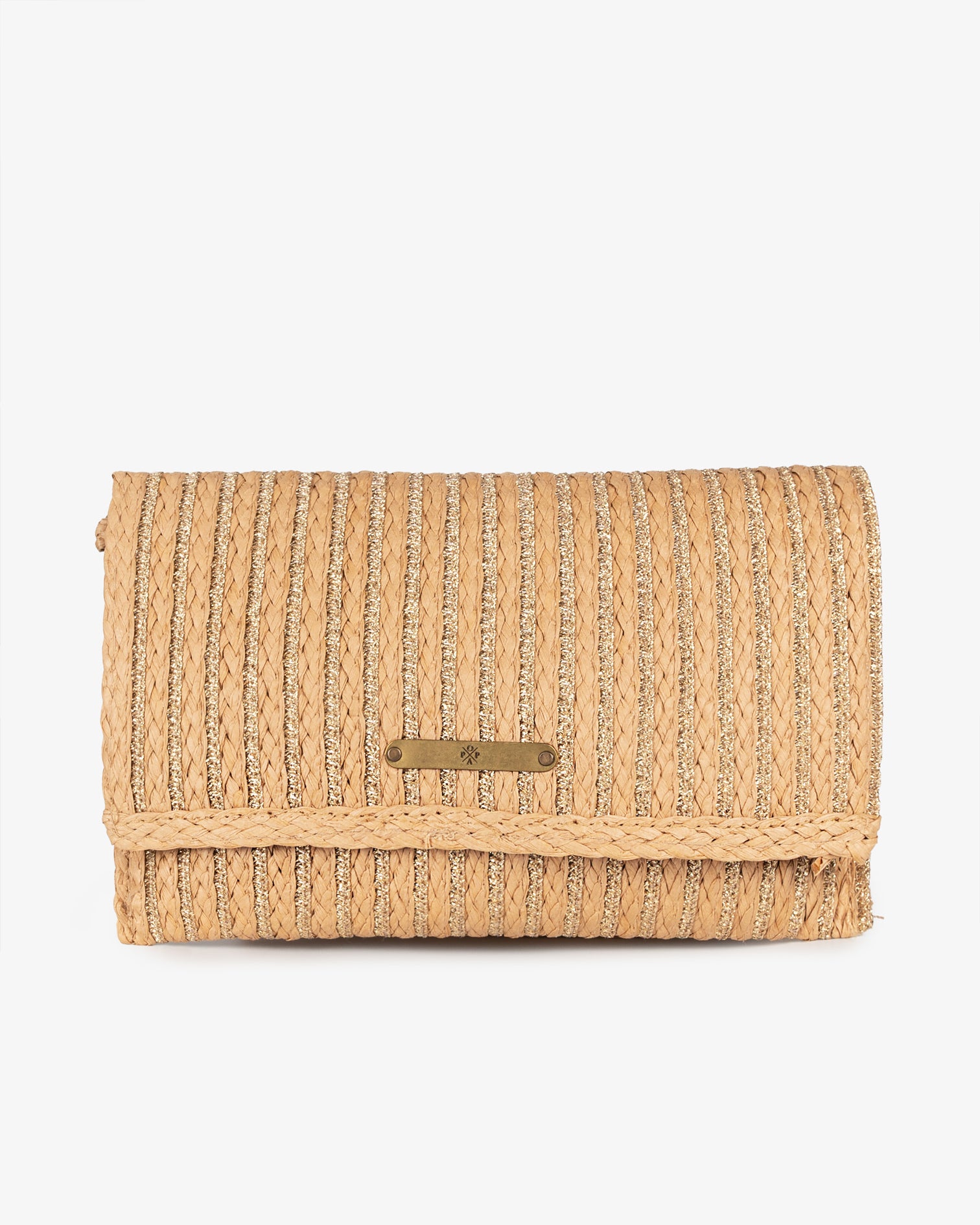 Bolso Alya Rafia Couro e Ouro
