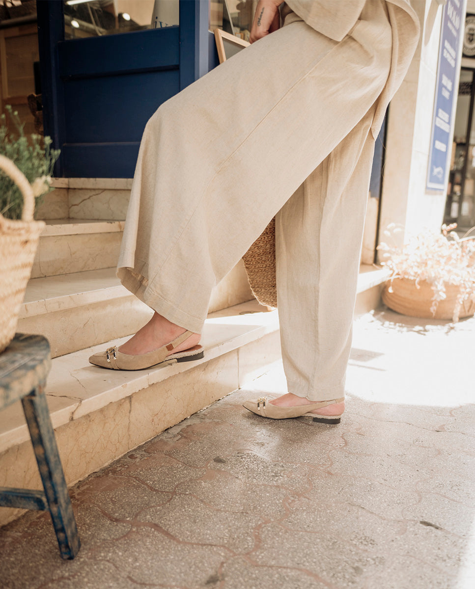 Bailarina Slingback em camurça Vero Bege