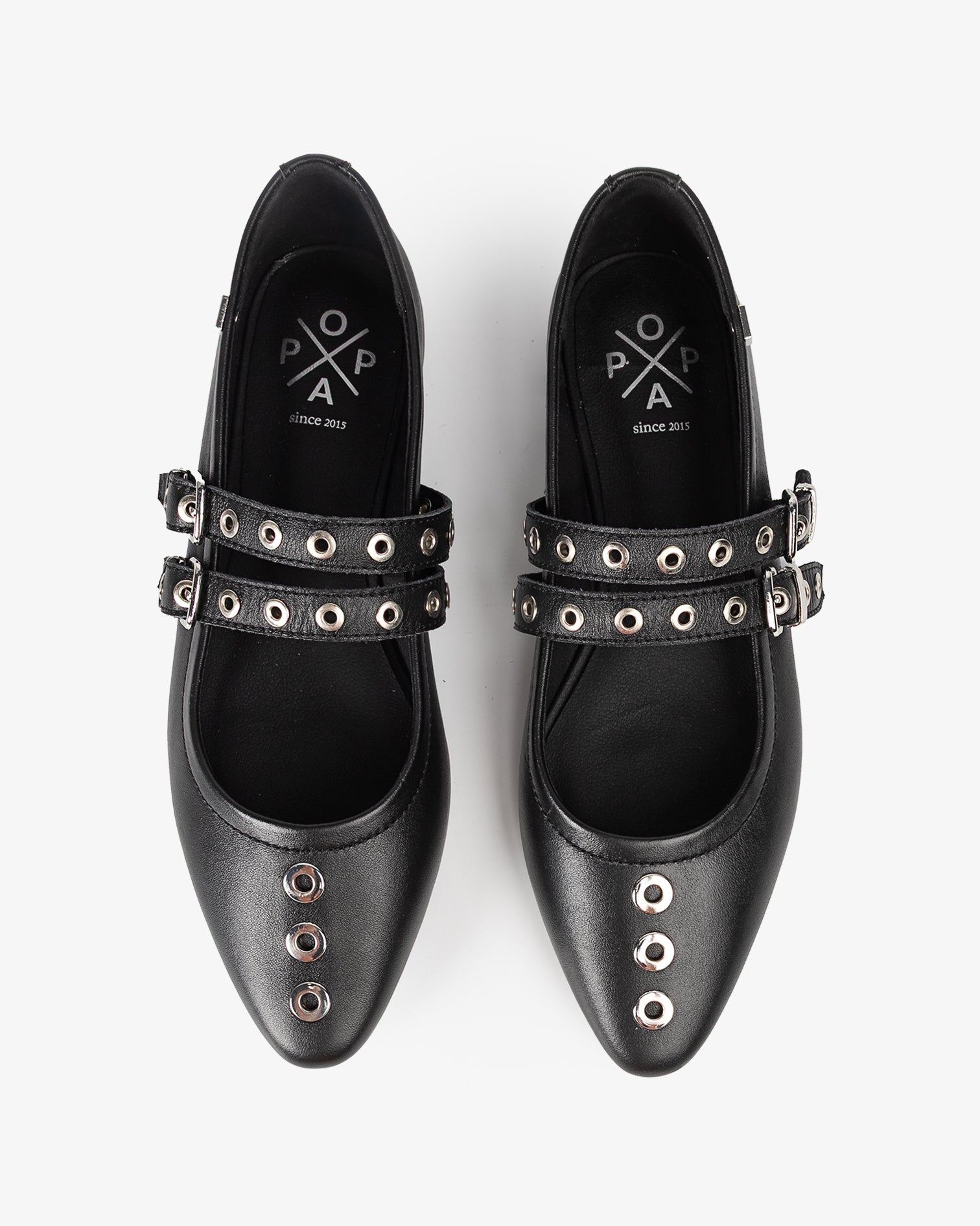 Black Leather Ballerina with Star Studs