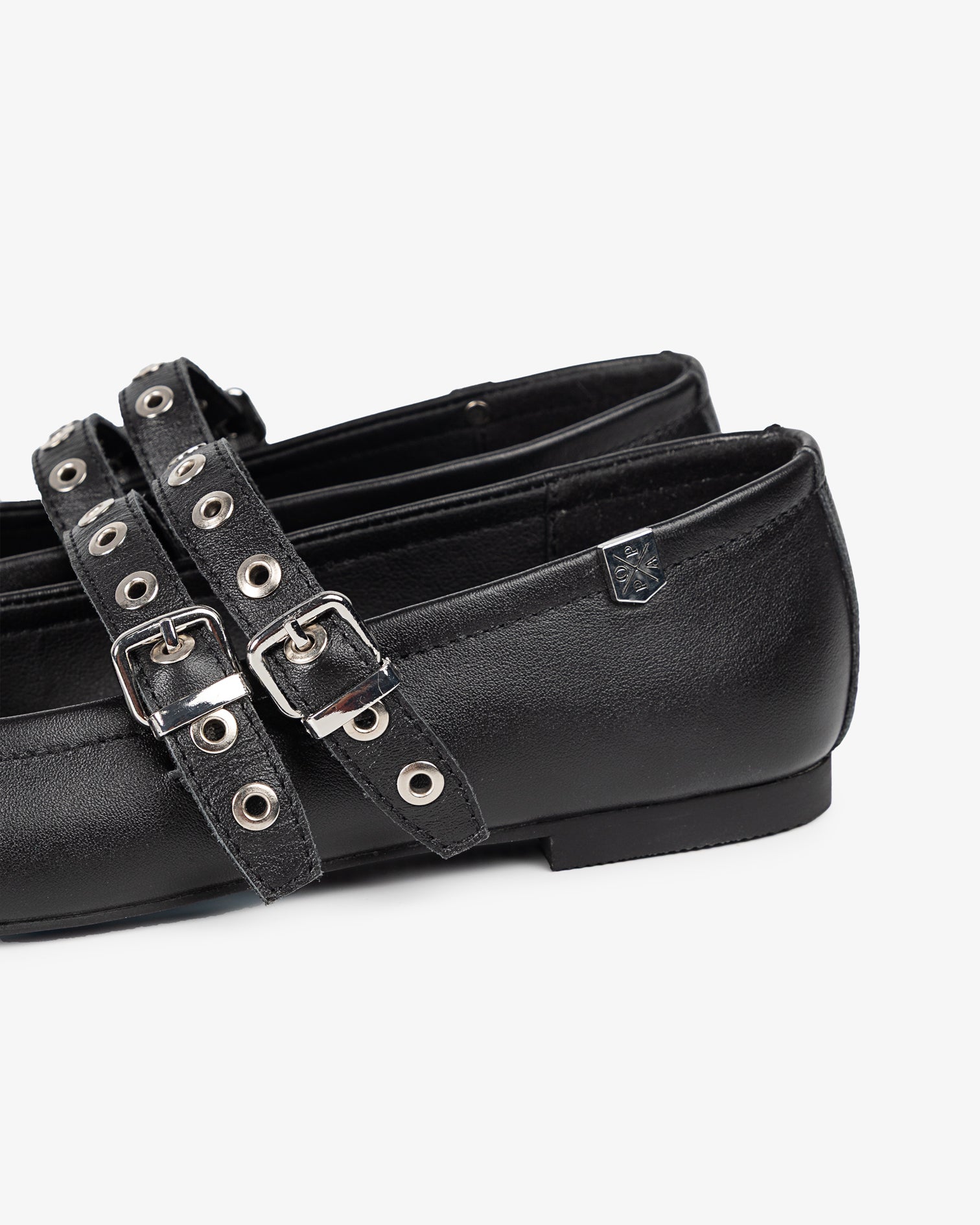 Black Leather Ballerina with Star Studs