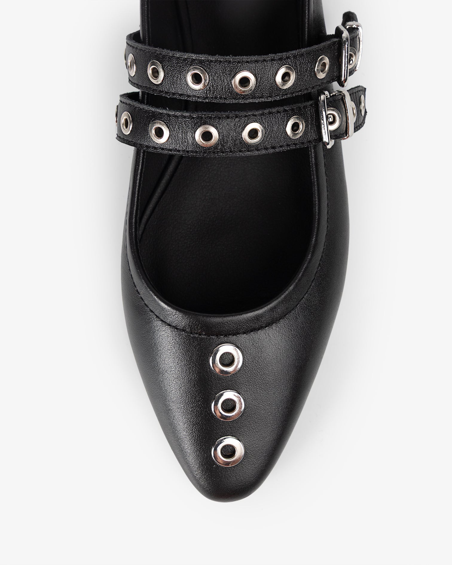 Black Leather Ballerina with Star Studs