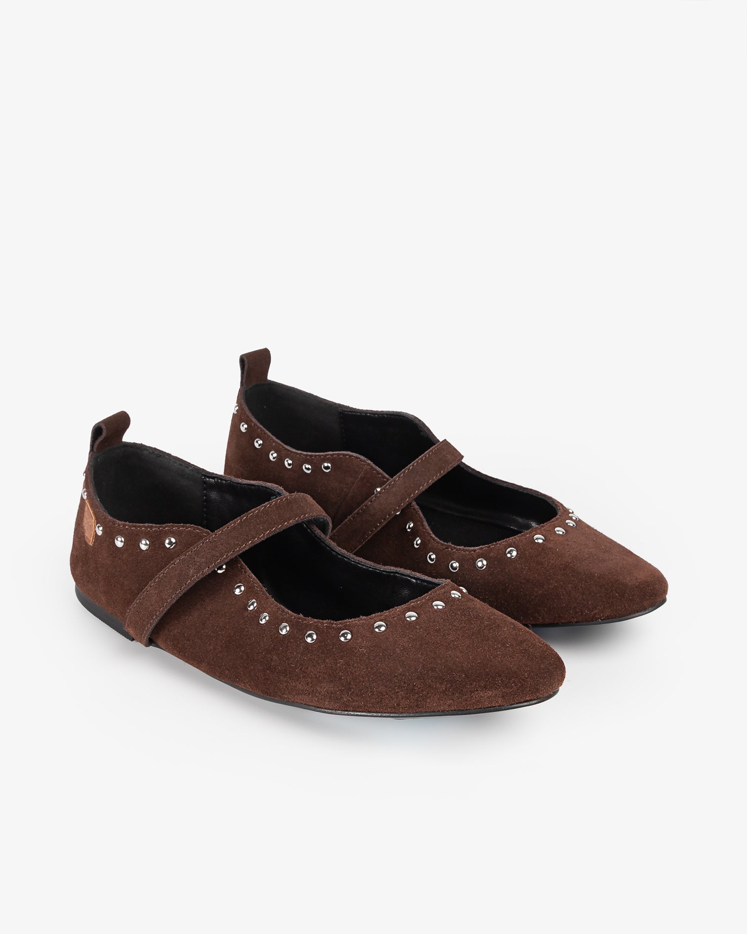 Brown Leather Ballerina with Studs Ondine
