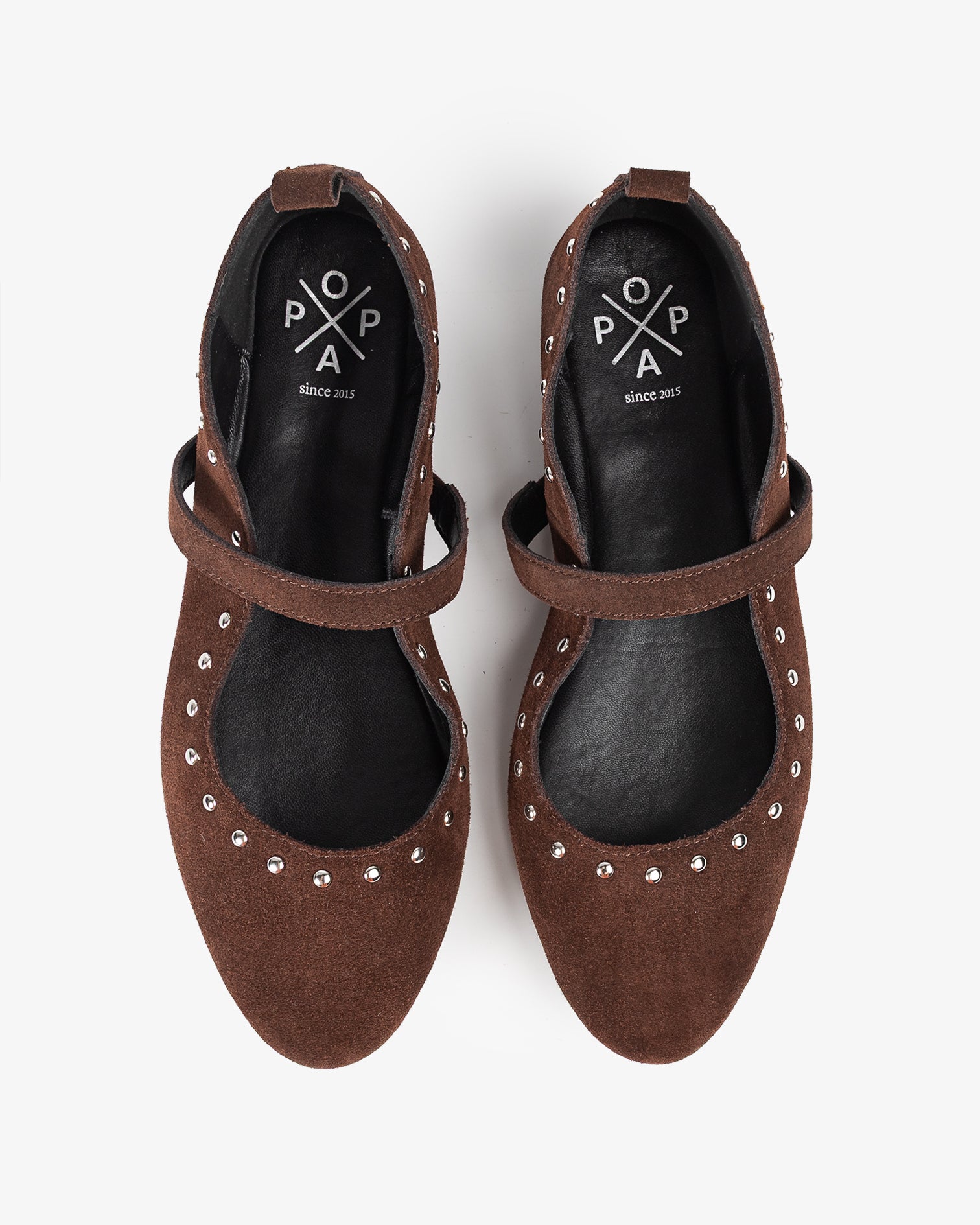 Brown Leather Ballerina with Studs Ondine