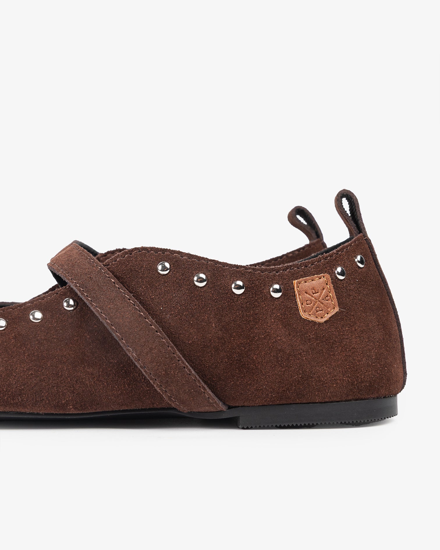 Brown Leather Ballerina with Studs Ondine