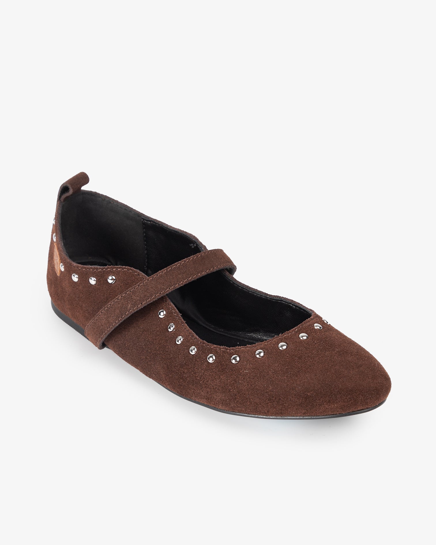 Brown Leather Ballerina with Studs Ondine