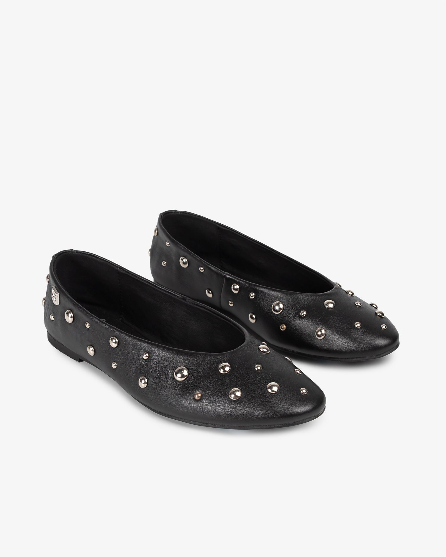 Black Leather Ballerina with Studs Etoile