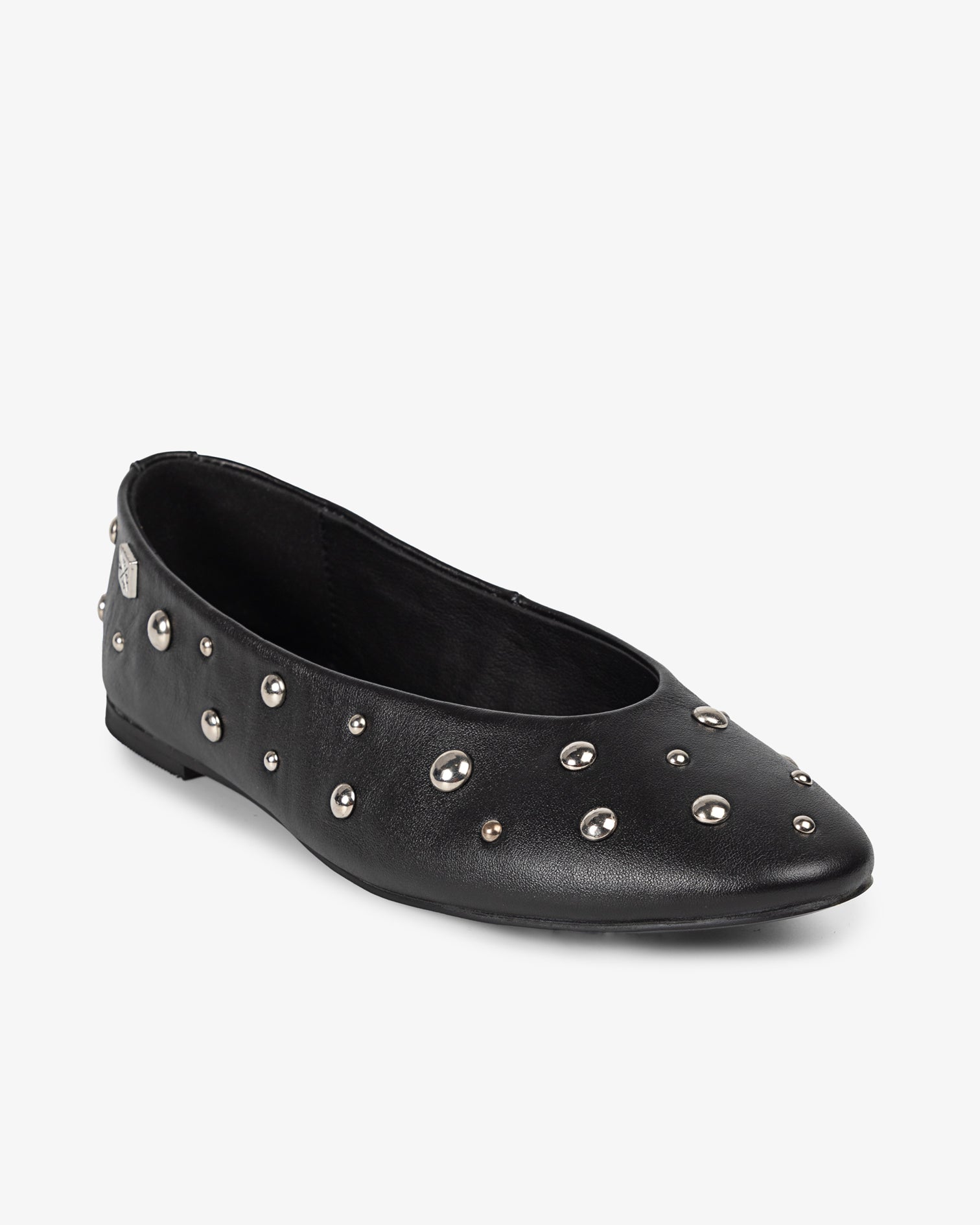 Black Leather Ballerina with Studs Etoile