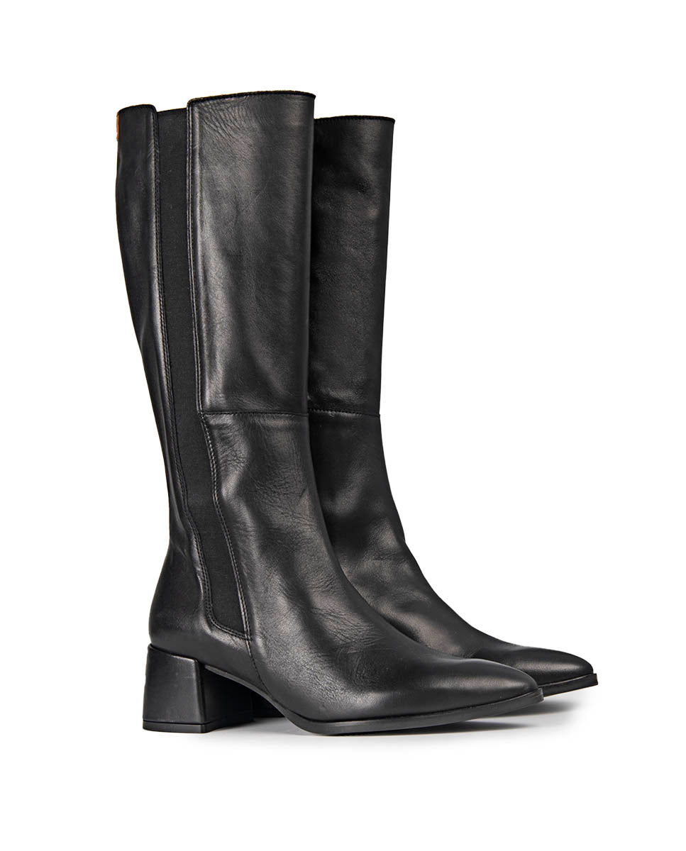 Ayse Black Leather Boot