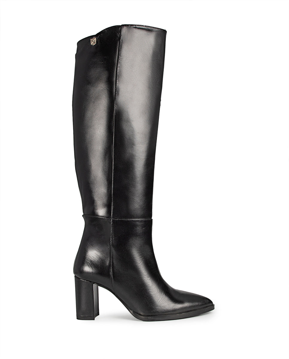 Aria Black Leather Heeled Boot