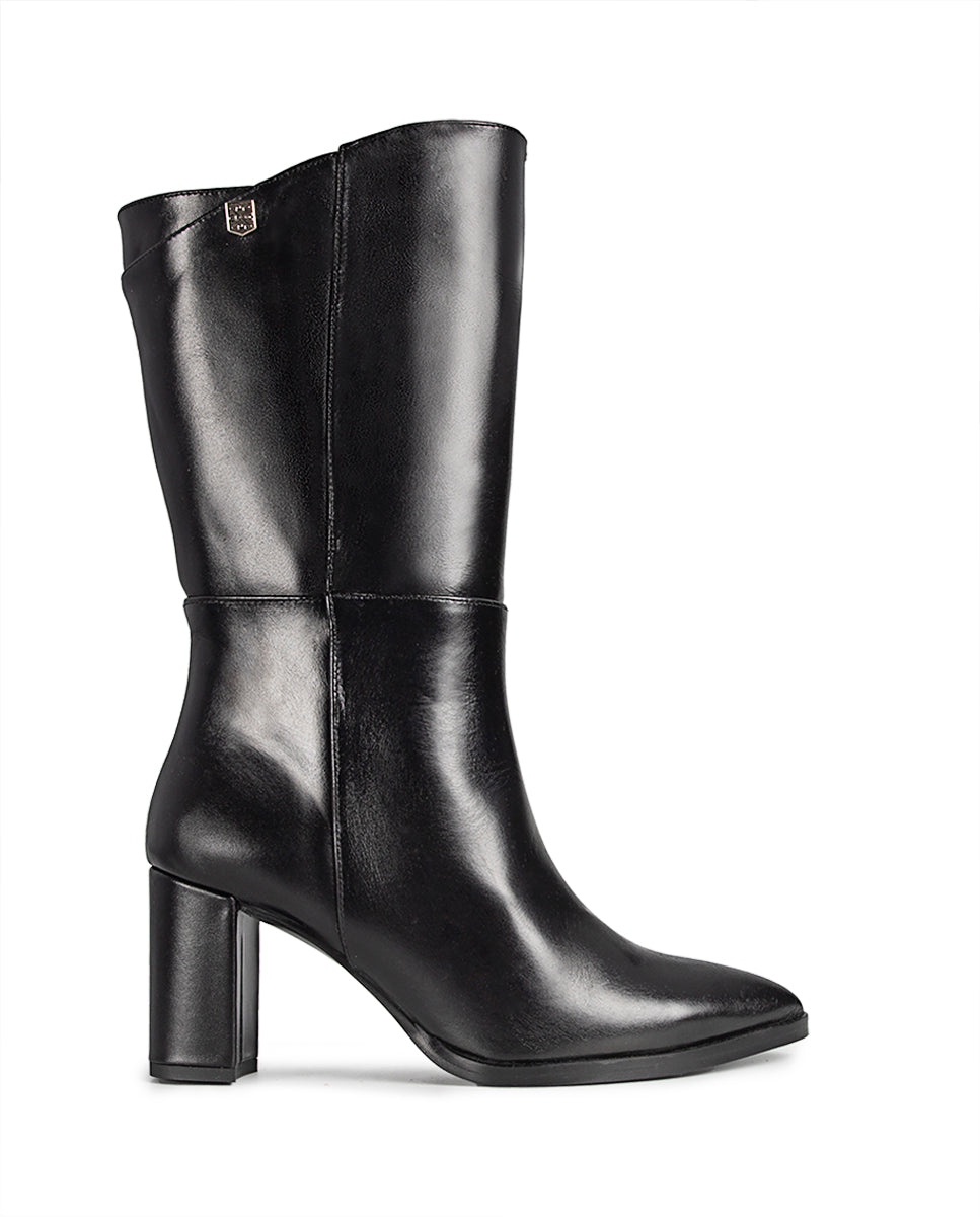 Agatha Black Leather Heeled Boot