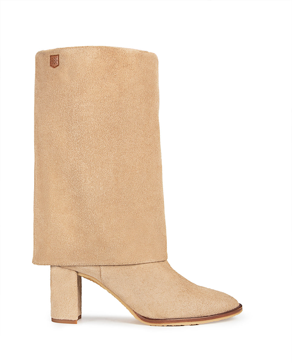 Beige Leather Demi Heel Boot