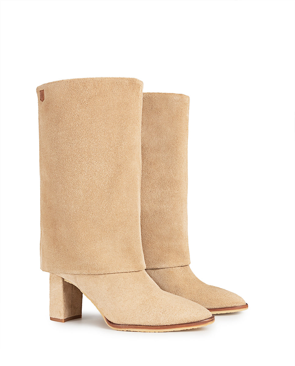 Beige Leather Demi Heel Boot