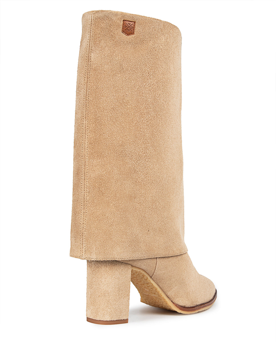 Beige Leather Demi Heel Boot