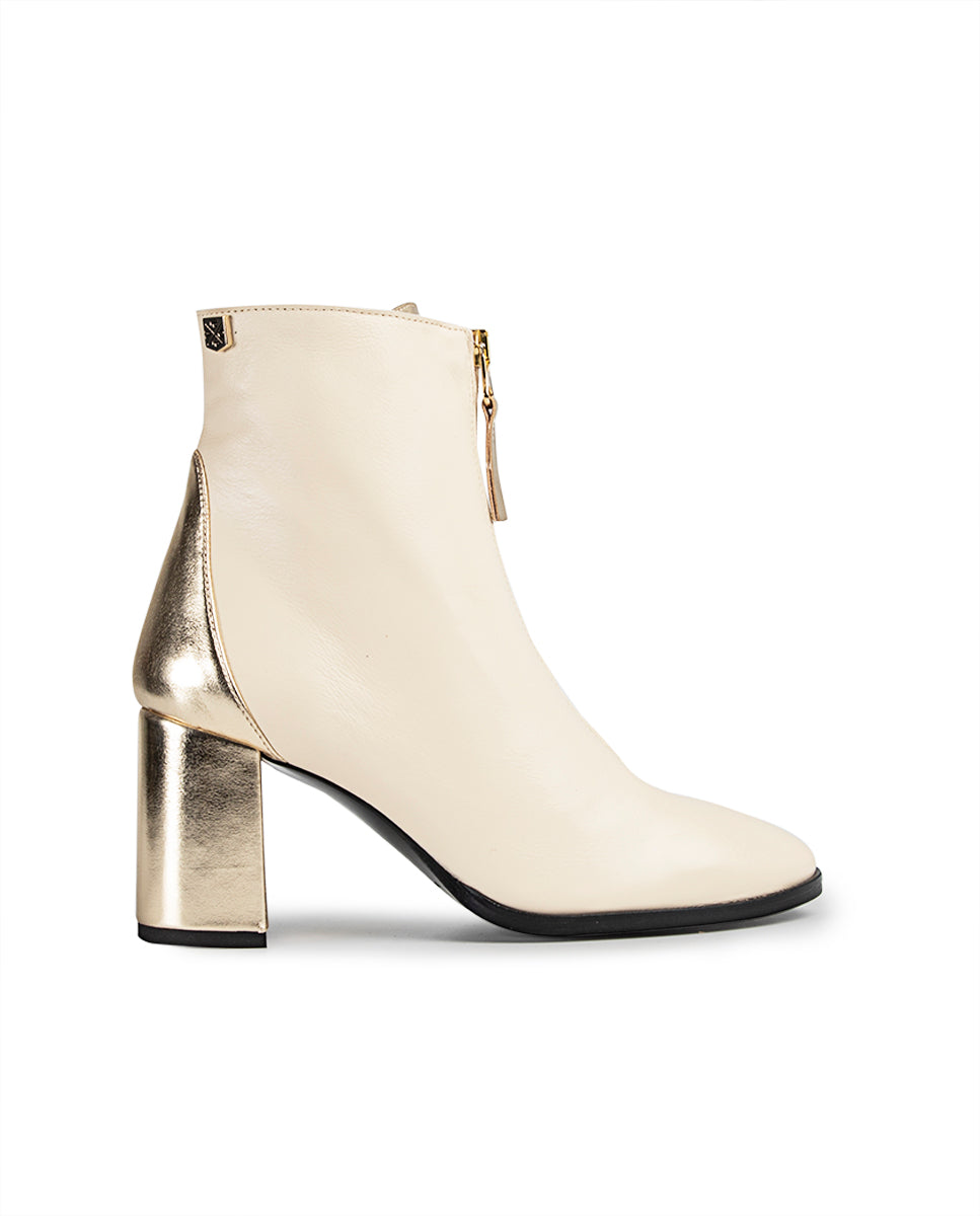Beige Laminated Cleopatra Ankle Boots