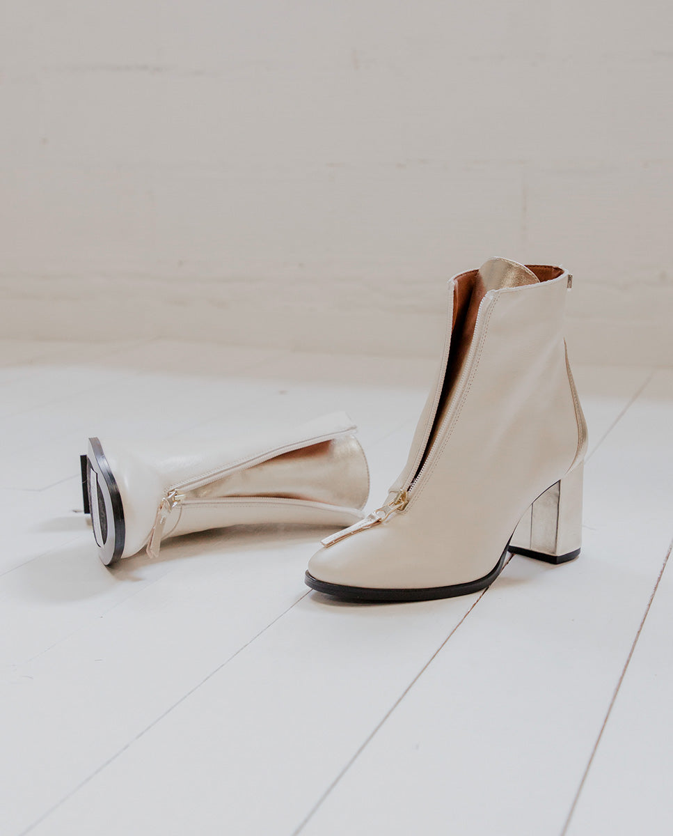 Beige Laminated Cleopatra Ankle Boots