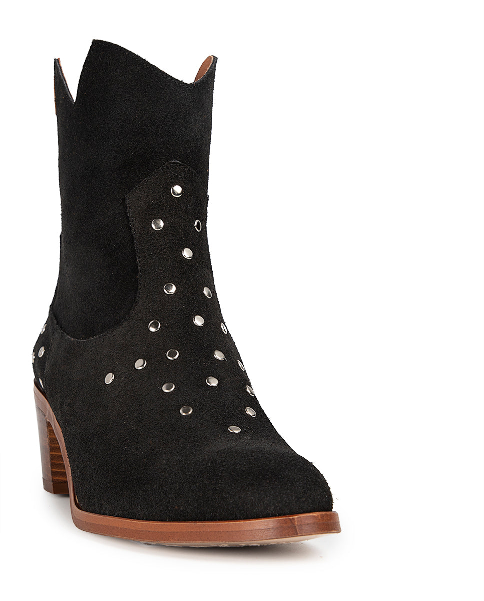 Milan Heel Boot in Black Leather and Studs