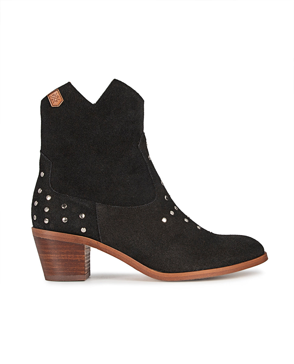 Milan Heel Boot in Black Leather and Studs