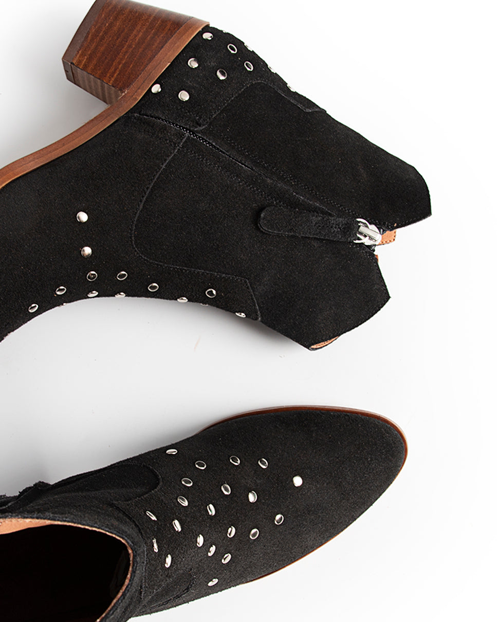 Milan Heel Boot in Black Leather and Studs