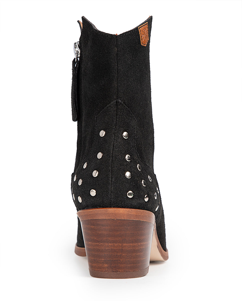 Milan Heel Boot in Black Leather and Studs