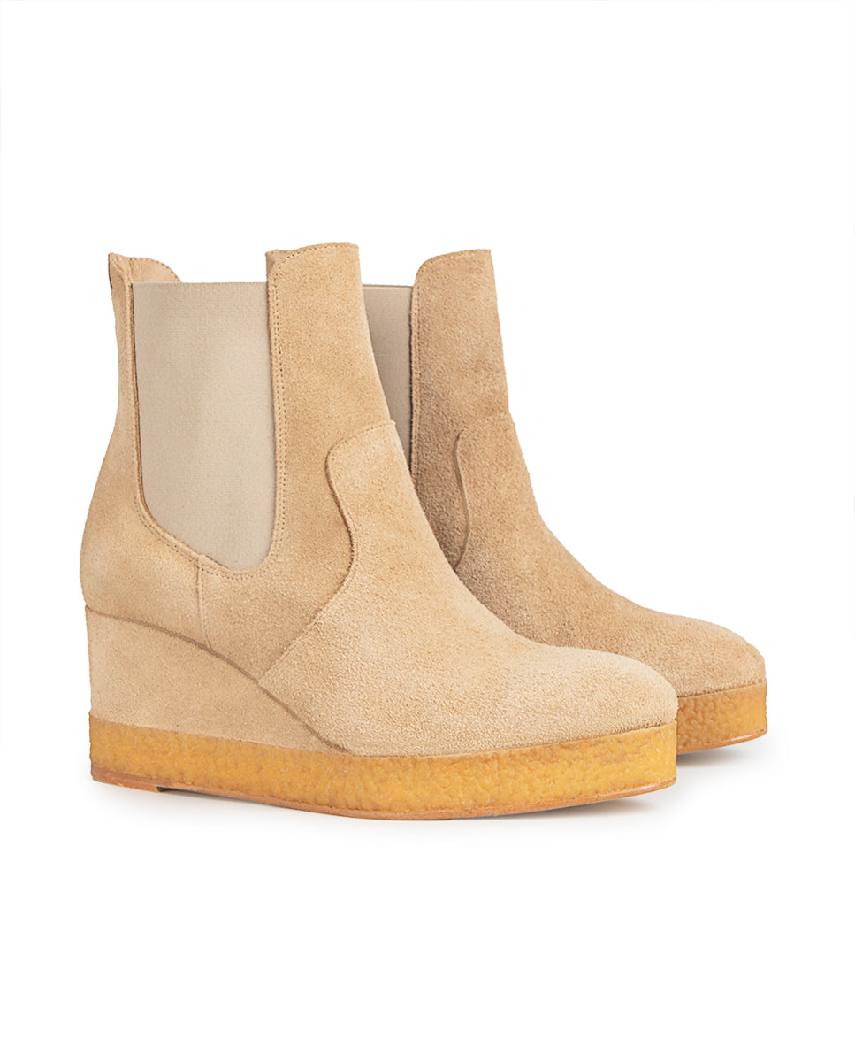 Sequoya Beige Leather Wedge Heel Boot