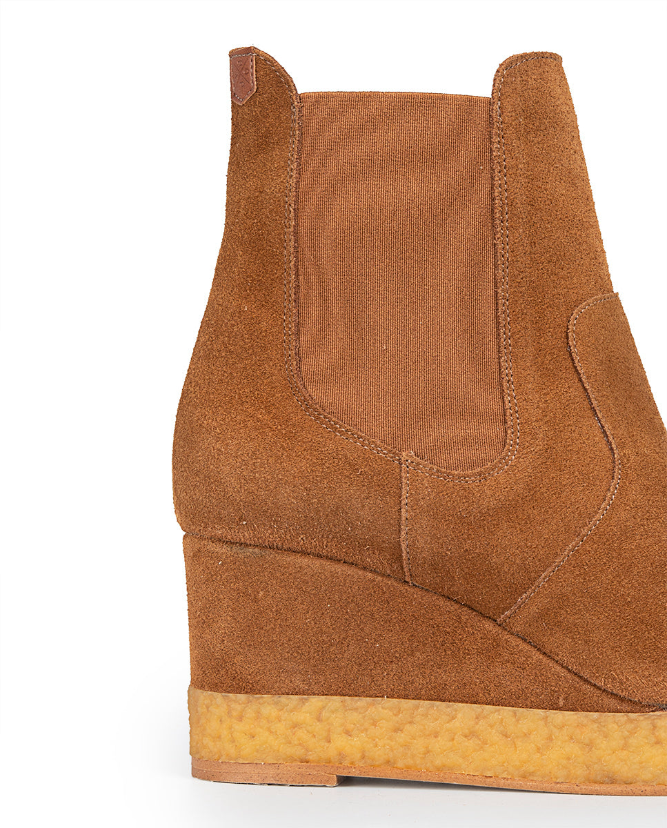 Sequoya Brown Leather Wedge Heel Boot