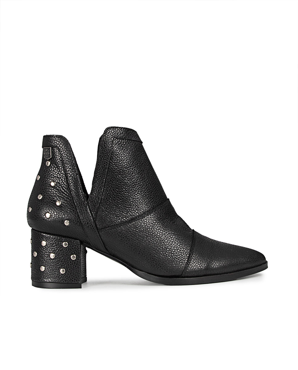 Azahara Black Leather High Heel Boot with Studs