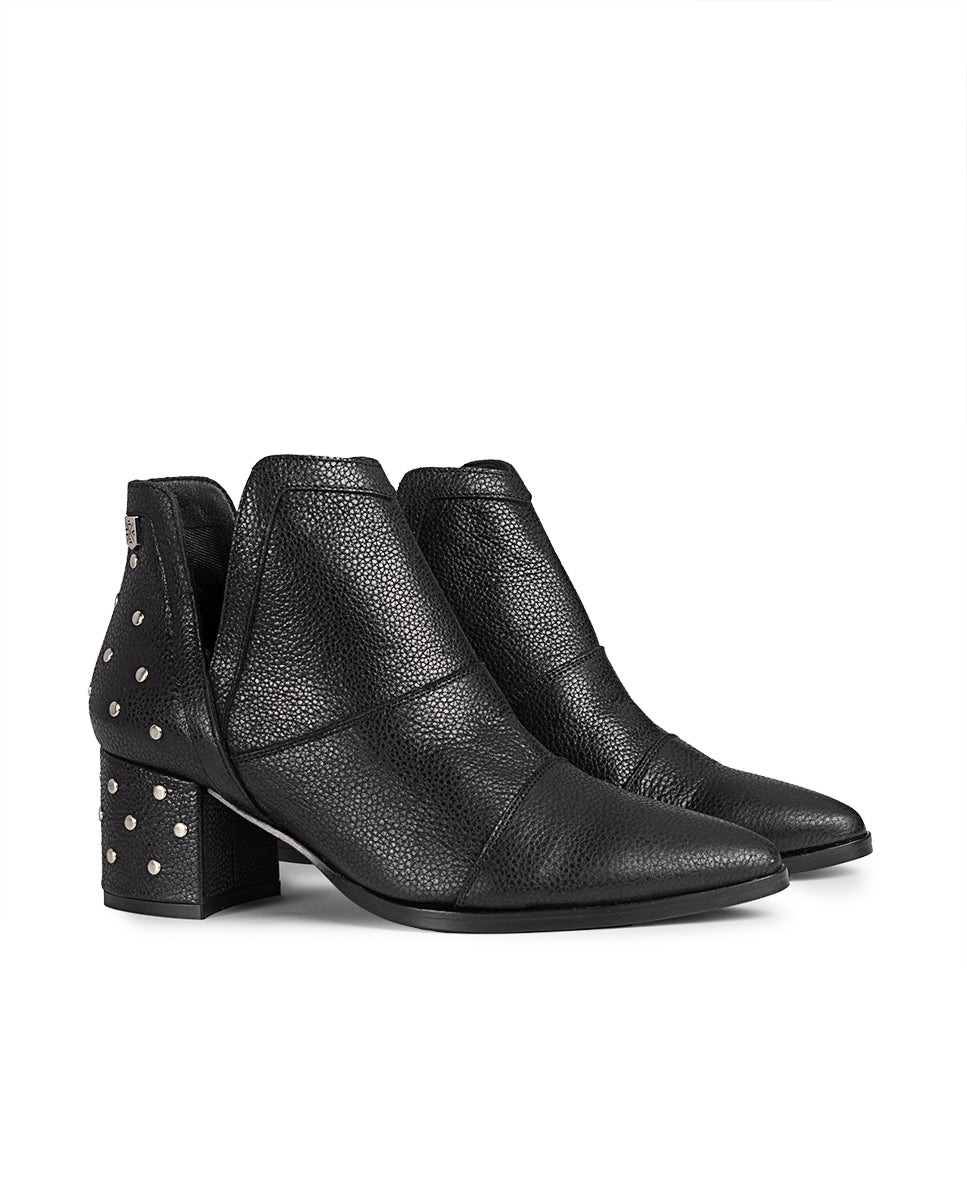 Azahara Black Leather High Heel Boot with Studs