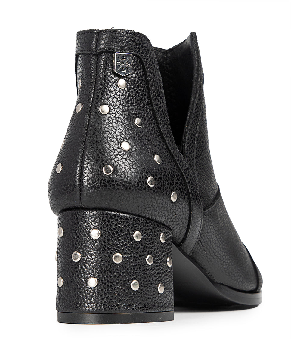 Azahara Black Leather High Heel Boot with Studs