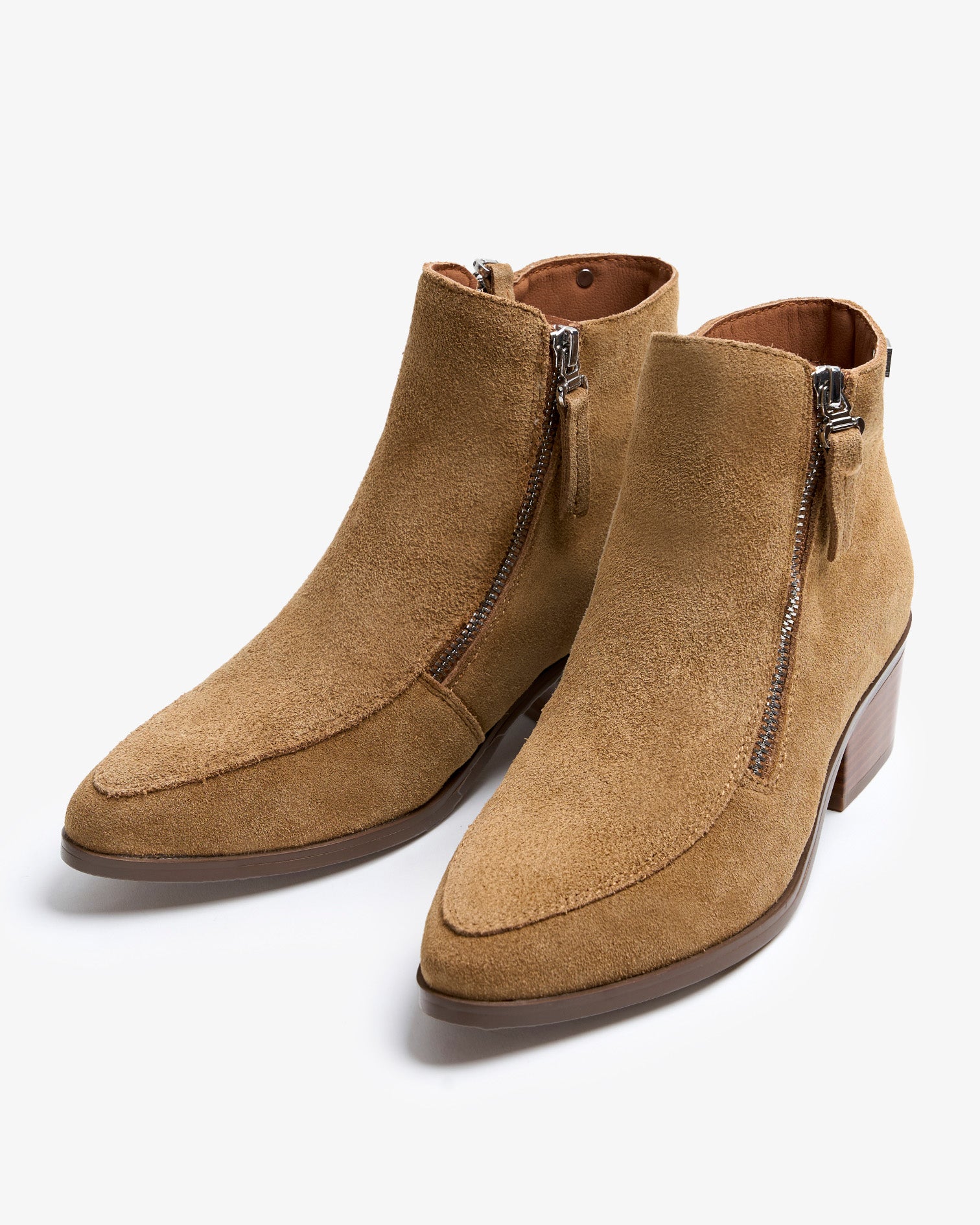 Brown Suede Ankle Boot with Urban Zipper