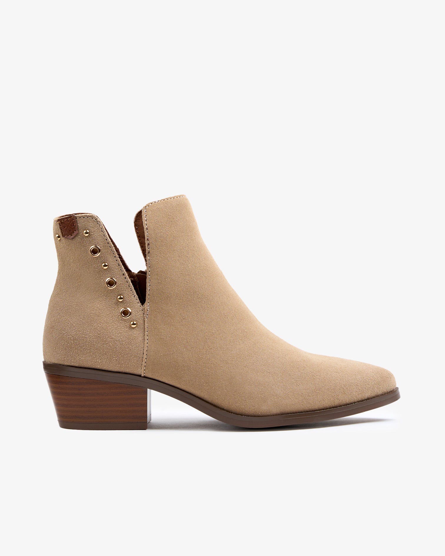 Beige Suede Ankle Boot with Studs