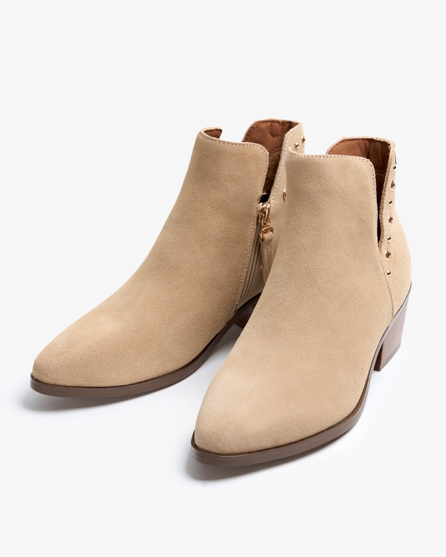 Beige Suede Ankle Boot with Studs