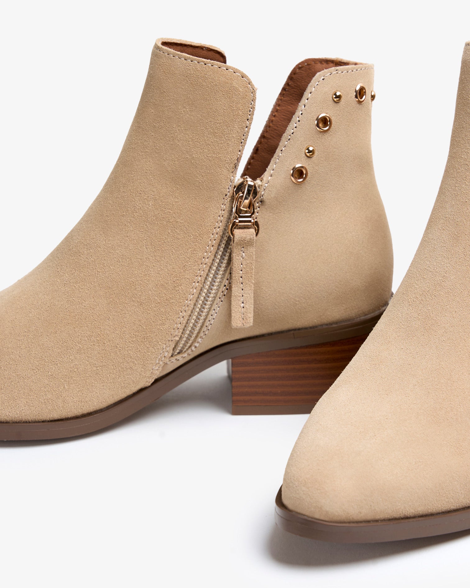 Beige Suede Ankle Boot with Studs