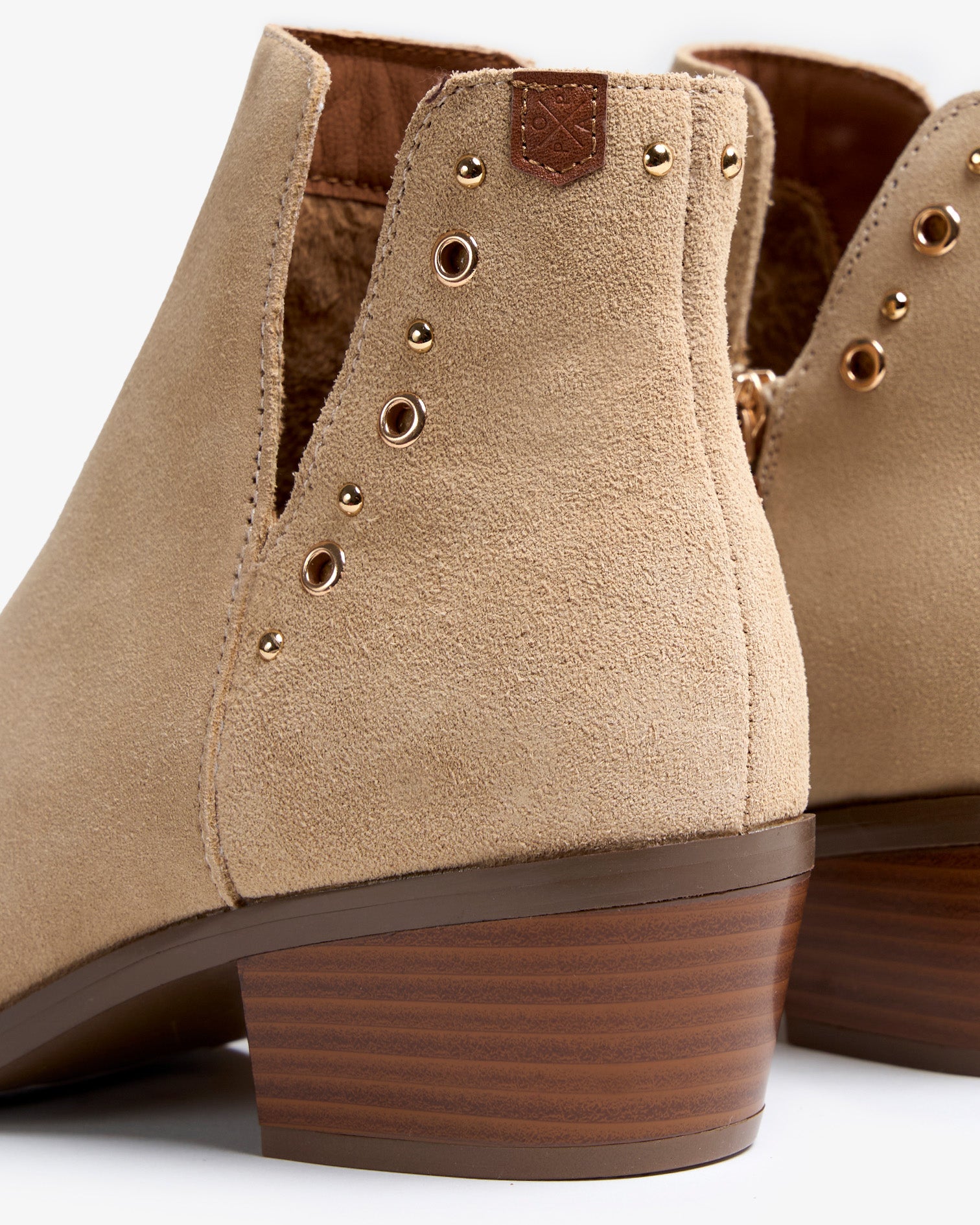 Beige Suede Ankle Boot with Studs