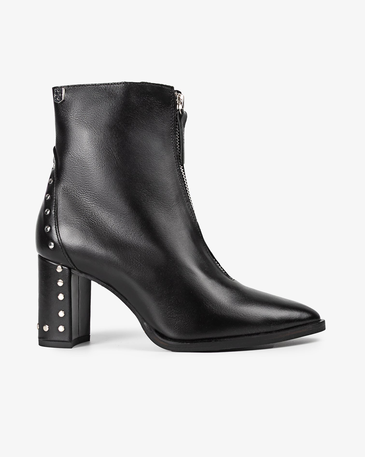 Bottine en cuir noir avec clous Atenea