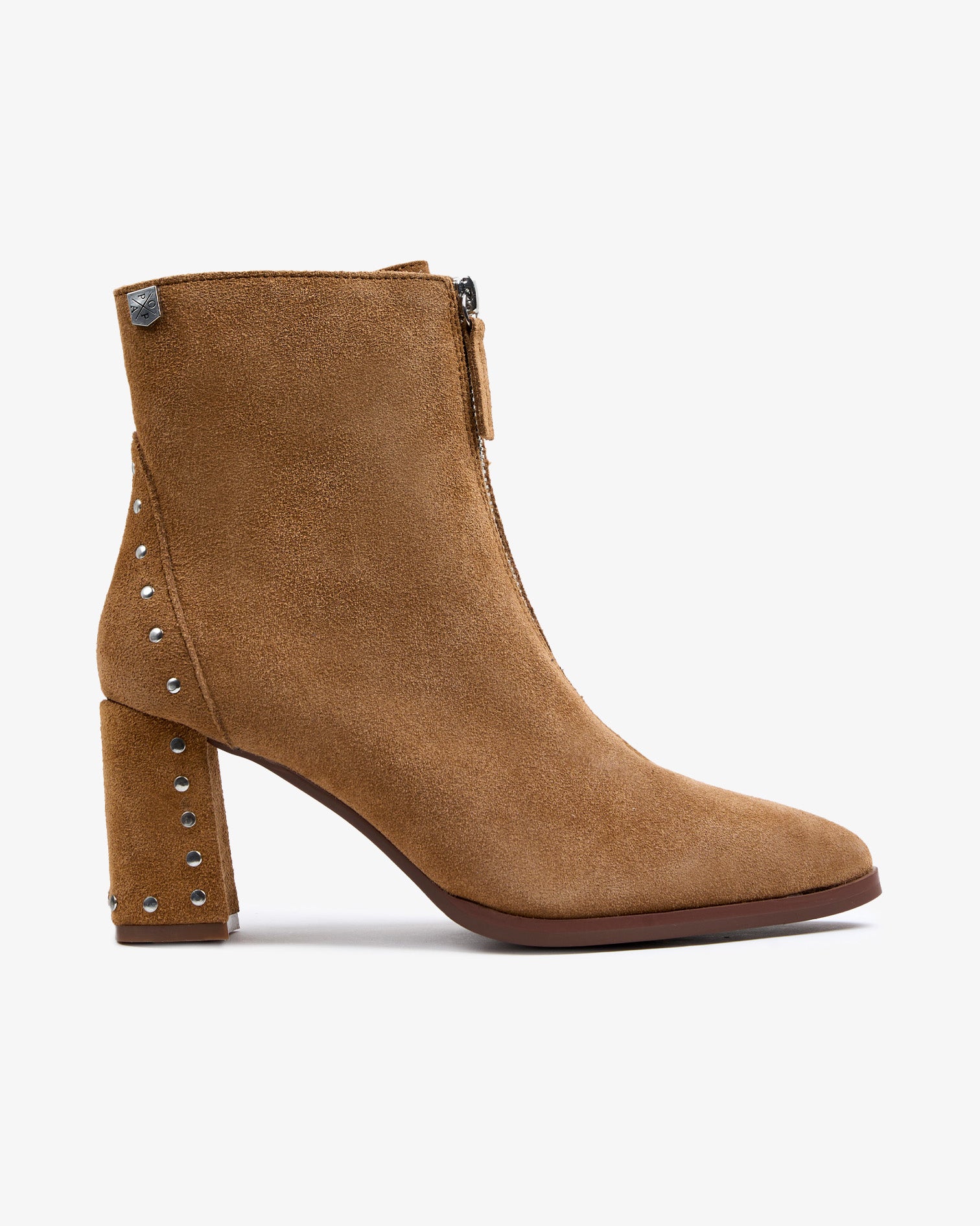 Bottine en cuir velours marron avec clous Atenea