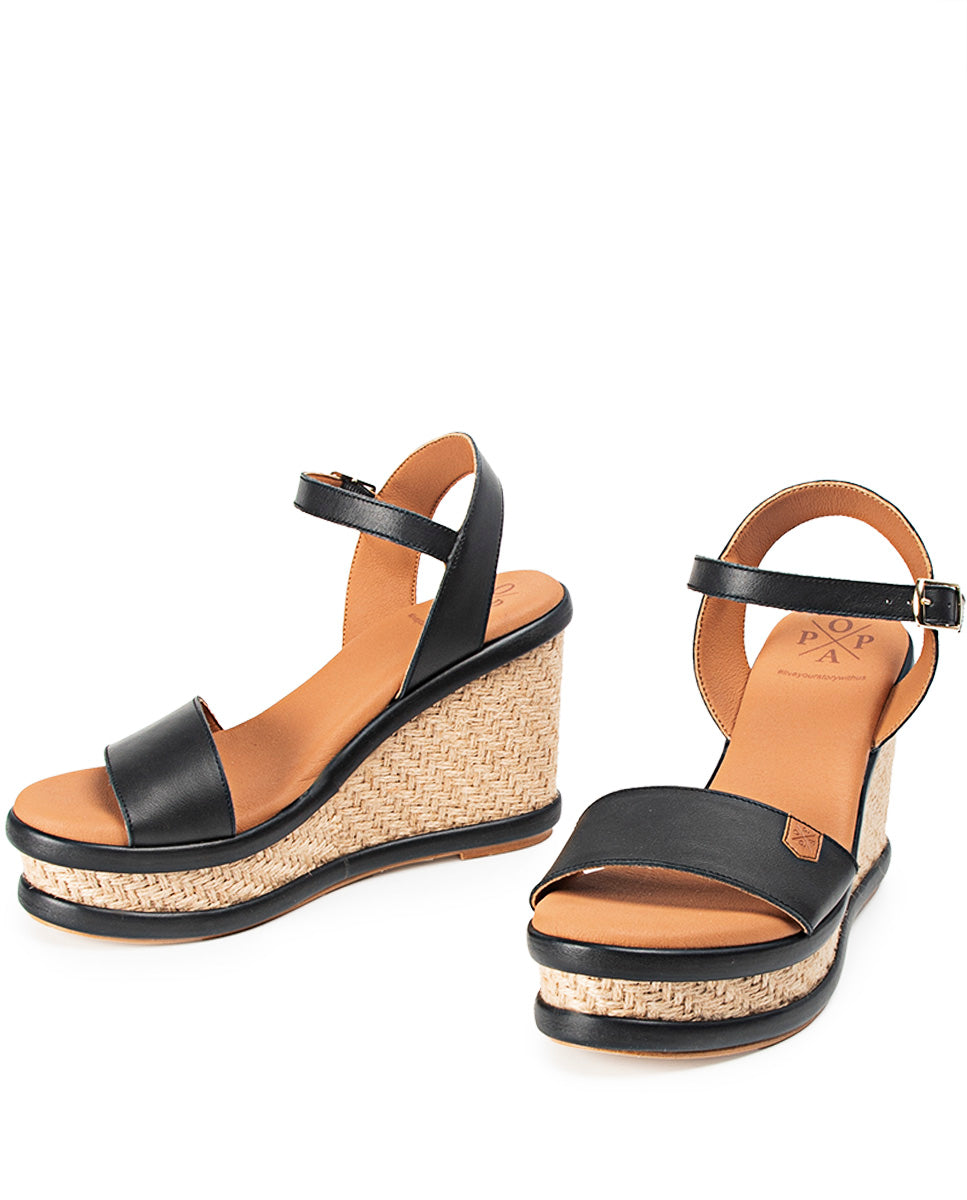 High Jute Bandon Black Leather Wedge with buckle