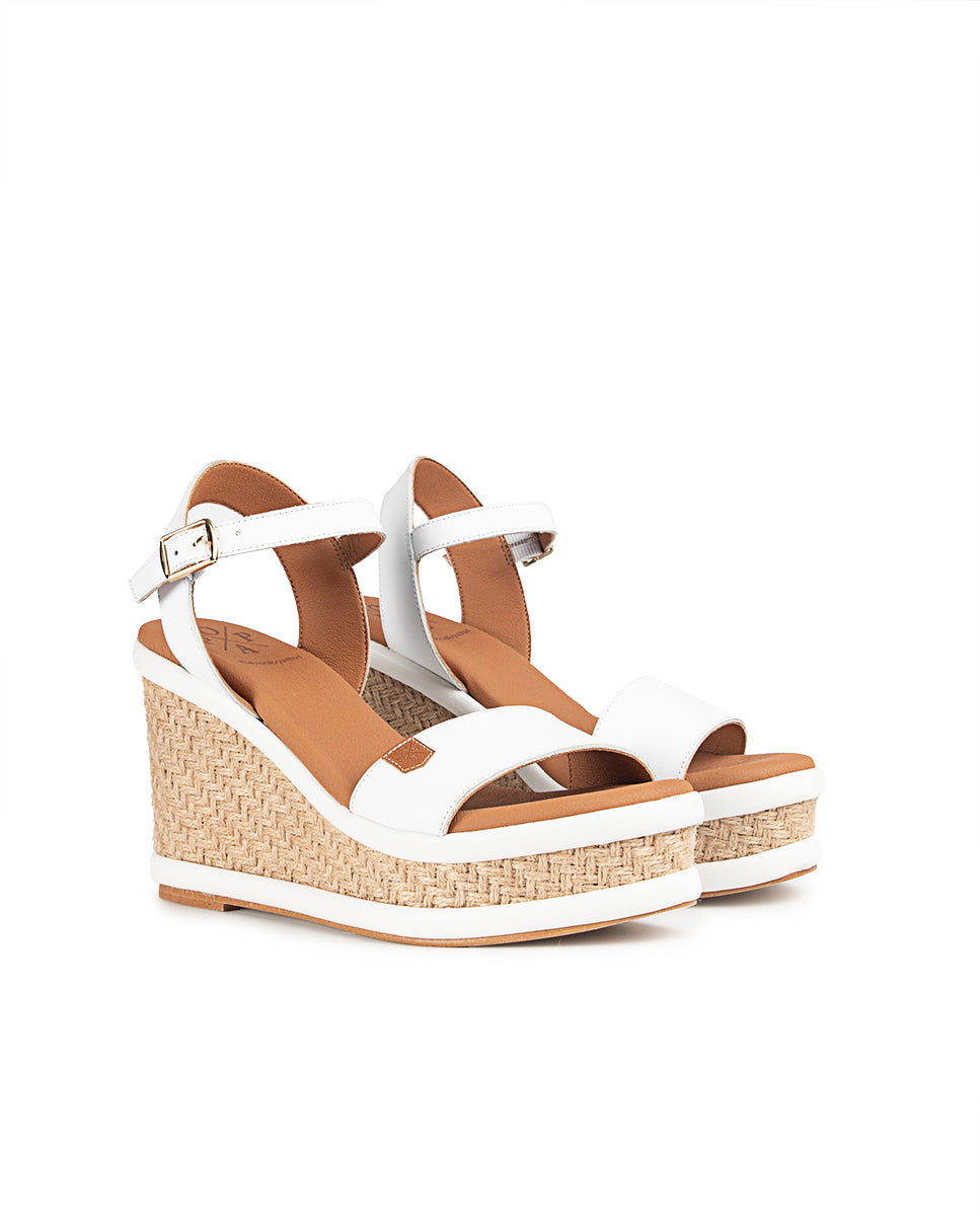 High Jute Bandon White Leather Wedge with buckle