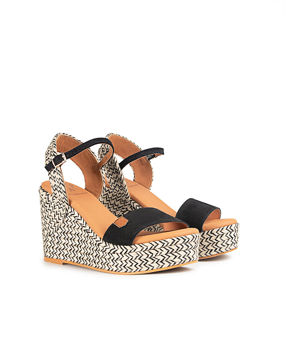 High Jute Ibiza Black Suede Wedge with buckle