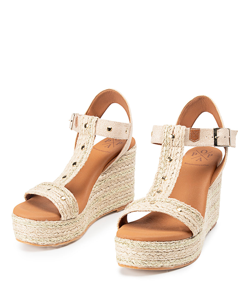 High Jute Kleo Wedge with Platinum Studs with Buckle