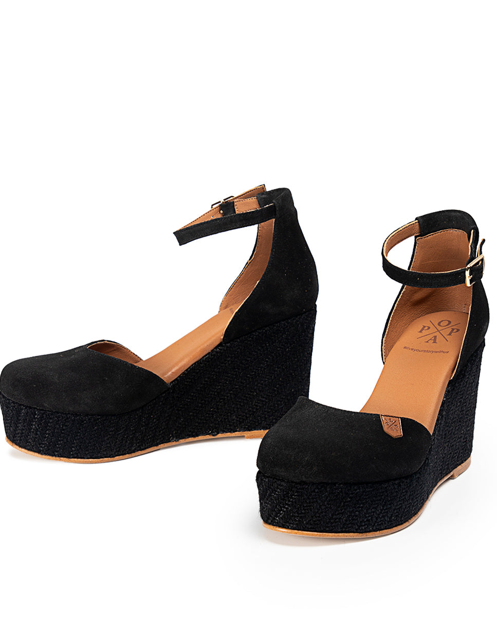 Ambolo Full Black High Wedge with buckle