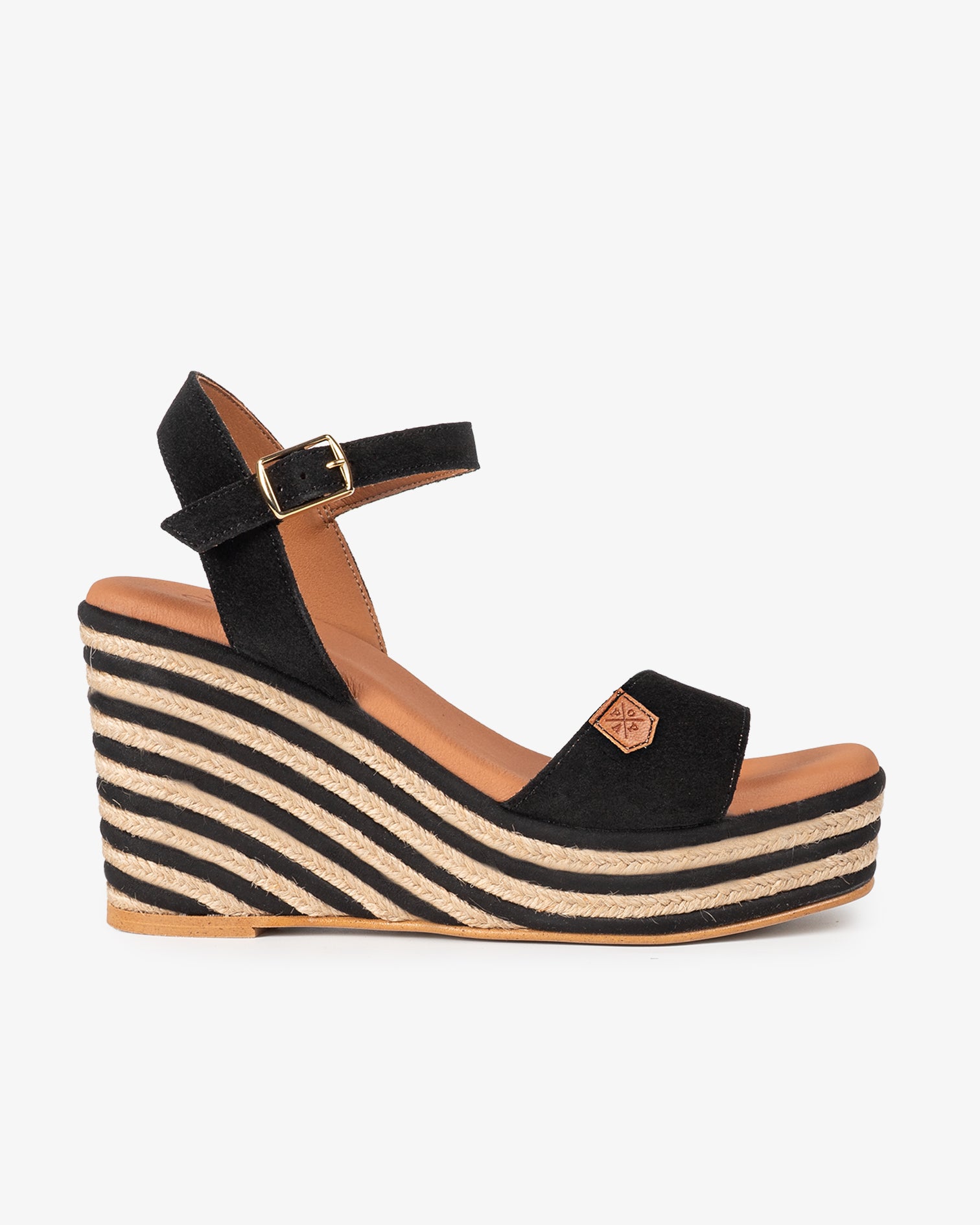 Compensée haute corail cuir velours noir