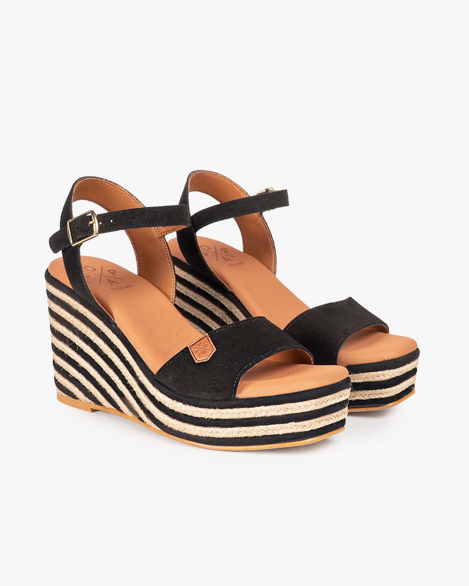 Compensée haute corail cuir velours noir