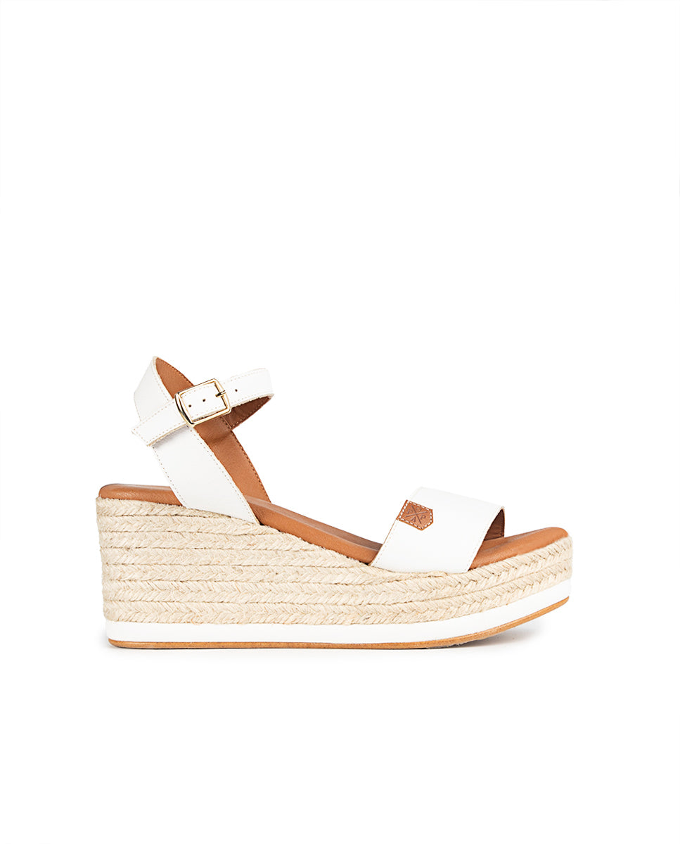 Low Jute Arambol White Leather Wedge with buckle