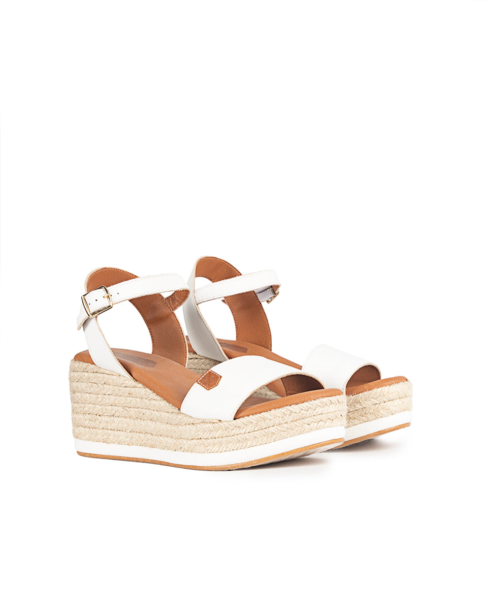 Low Jute Arambol White Leather Wedge with buckle