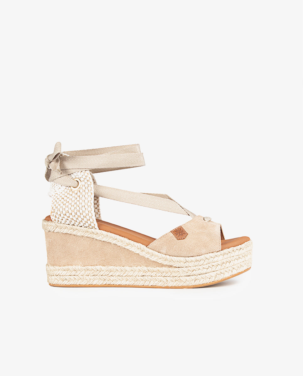 Low Jute Wedge Tied Valdes Beige Suede