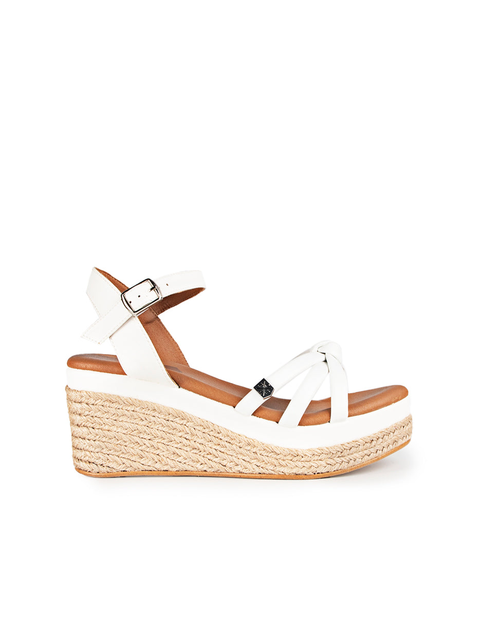 Low Jute Tampa White Wedge with buckle